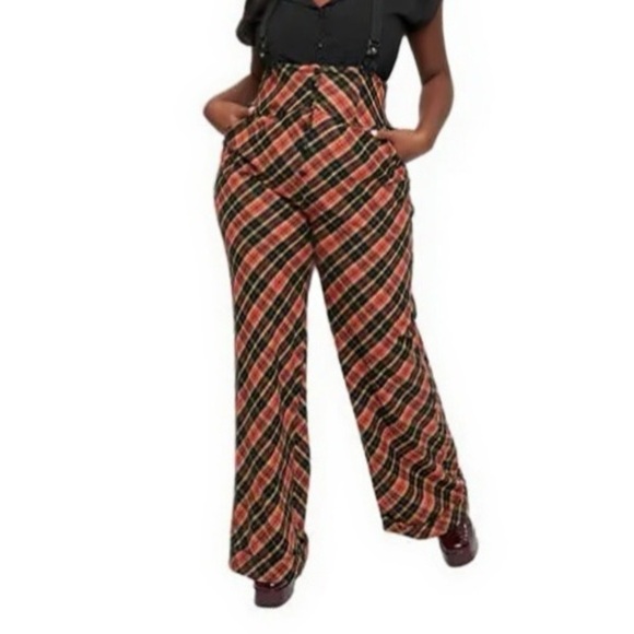 Unique Vintage Plaid Balloon Grunge Goth Pants Red Gold Black | Size M (6–8) - Picture 1 of 8